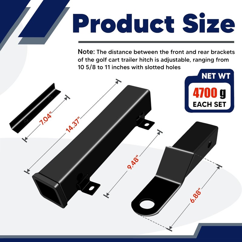 VONLX Golf Cart Trailer Hitch with 2" Receiver Golf Cart Rear Seat Rear Hitch for Step on Back Compatible with Footrest-Club Car, EZGO, Yamaha - Image 3